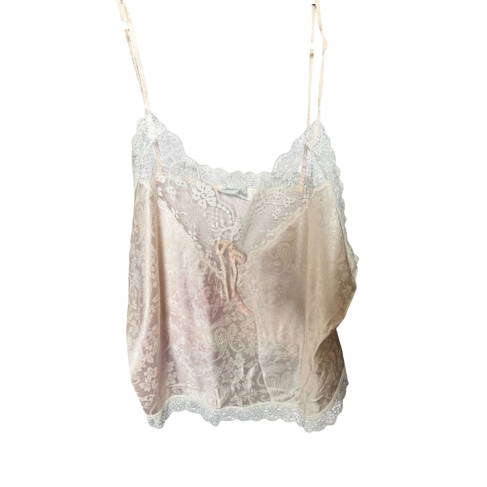 Adrian Roberts Vintage Pink Satin Lace Camisole Damask Paisley Floral Tank Top